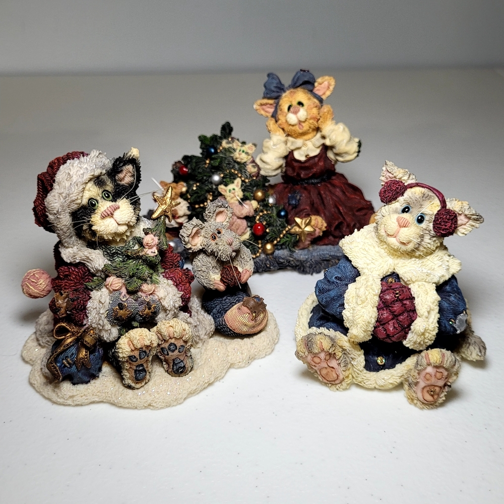 Boyd’s Bears Vintage Purrstone Collection 3 Christmas Cat Collectible Figurines